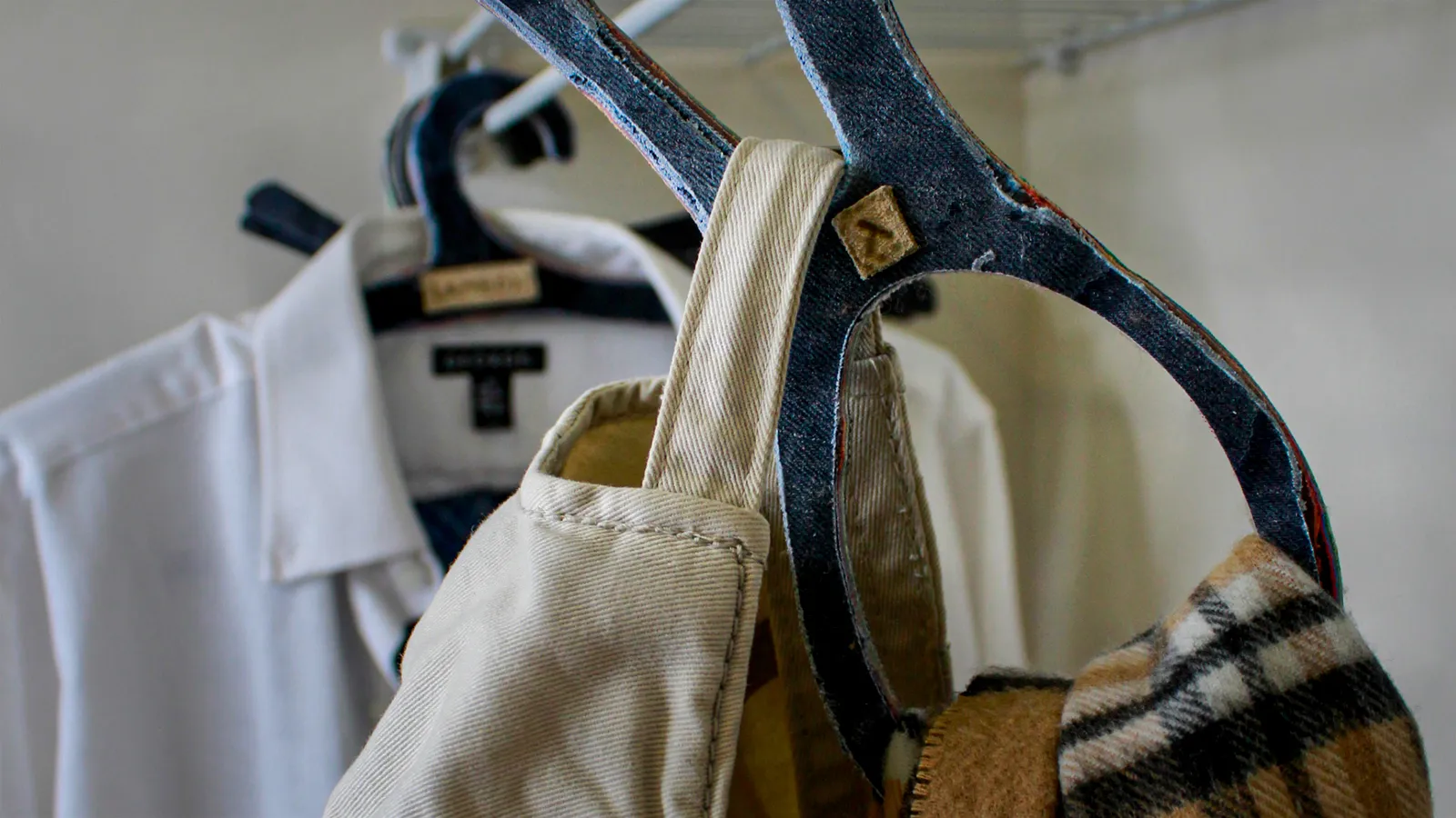 handcrafted hangers with clothing