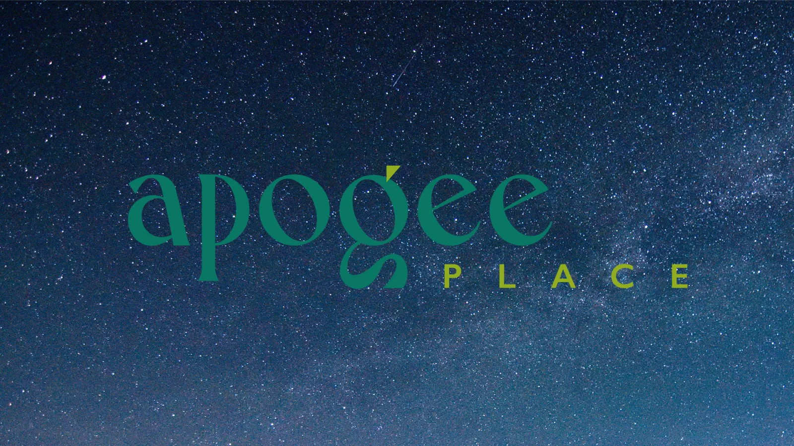 The Apogee Place logo displayed against a starry night sky background 